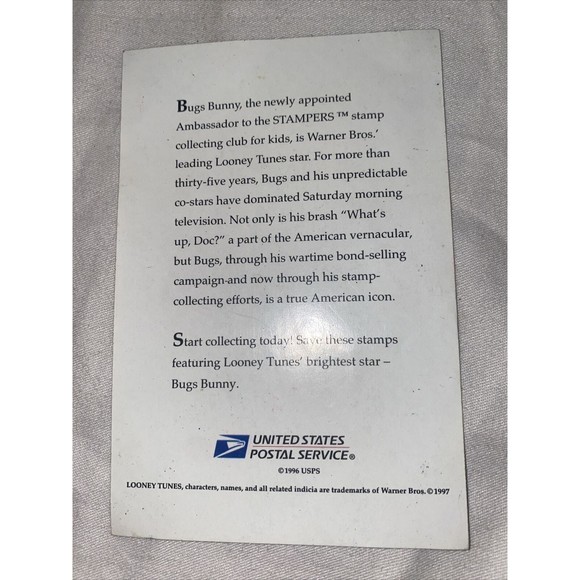 Stamp 1997 "Bugs Bunny" 32¢ Card of 1 Stamp Looney Tunes Collectible New USPS - Picture 2 of 2